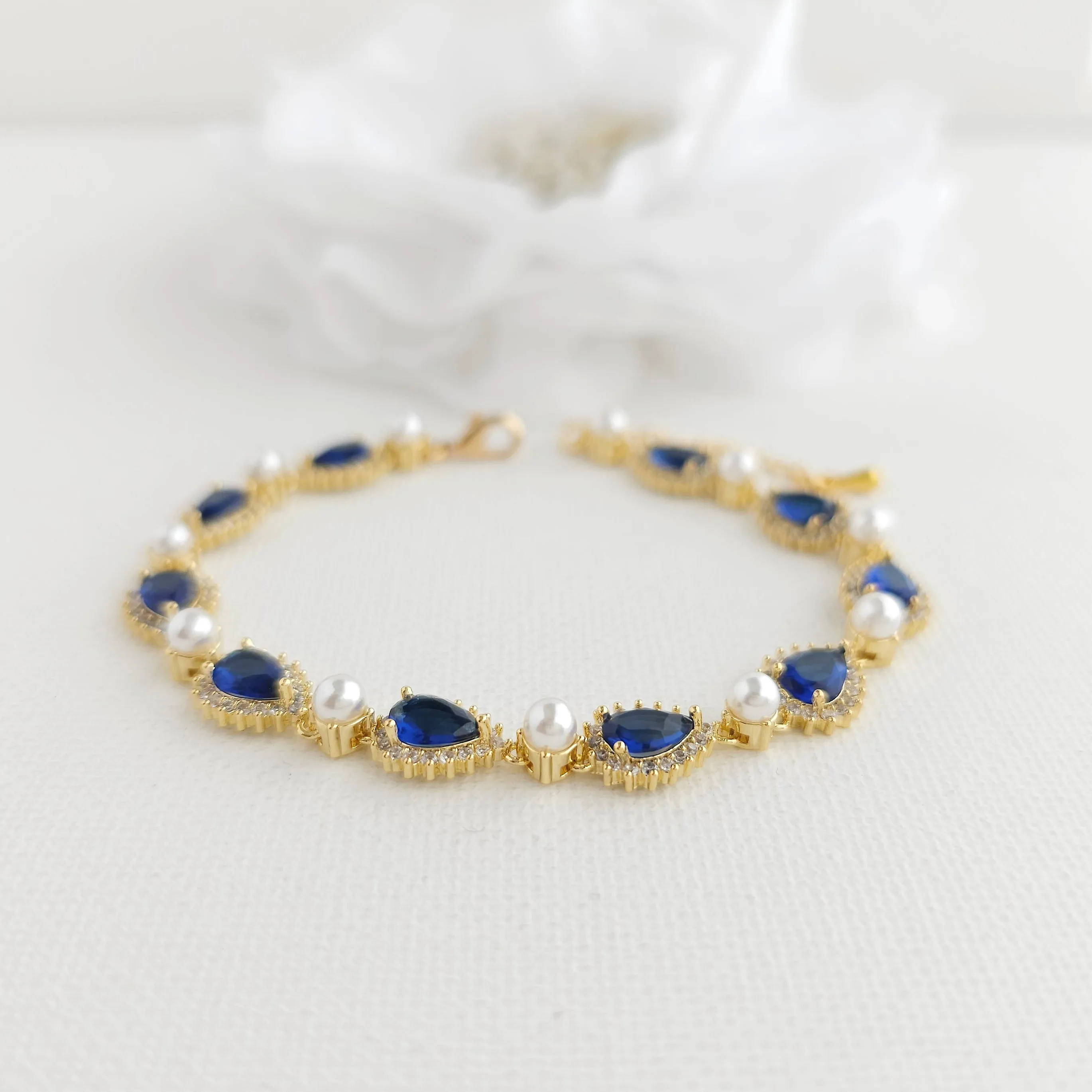 Blue Bracelet with Pearls for Weddings & Events- Aoi