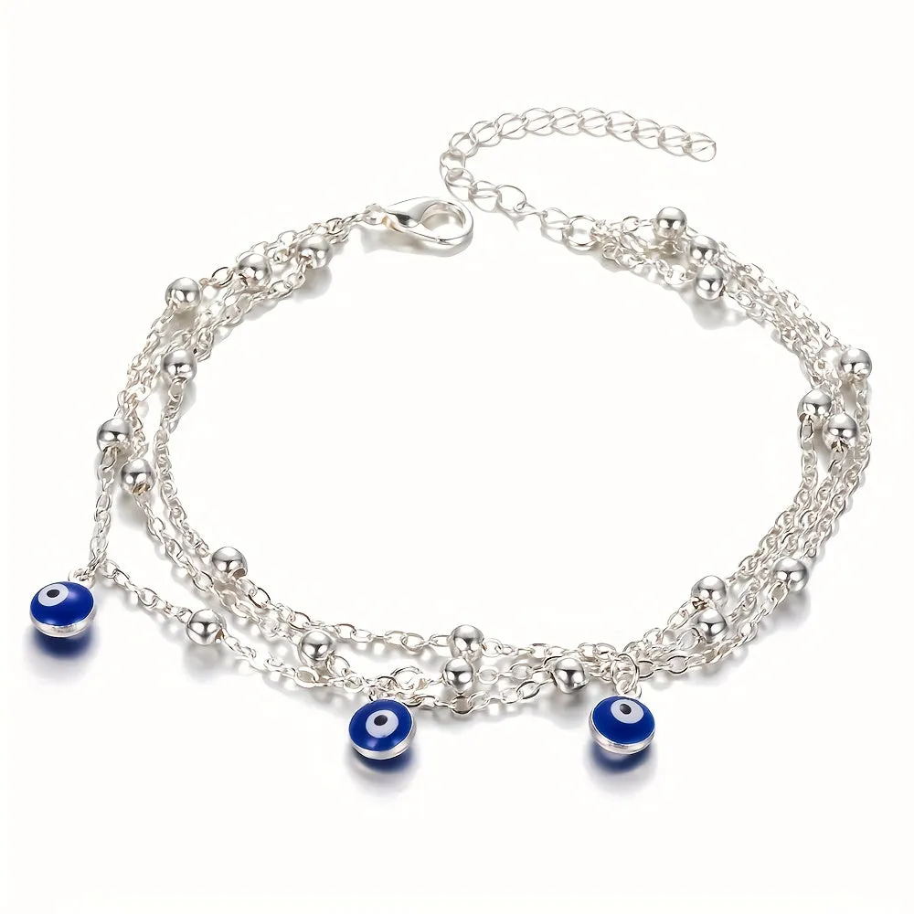 Blue Devils Eye Anklet Minimalist Boho Style Chain Bracelet