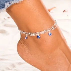 Blue Devils Eye Anklet Minimalist Boho Style Chain Bracelet