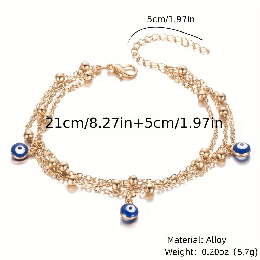 Blue Devils Eye Anklet Minimalist Boho Style Chain Bracelet