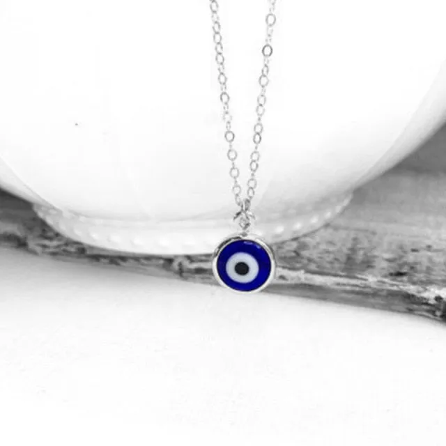 Blue Evil Eye Necklace, Handmade Turkish Glass and 18kt gold filled