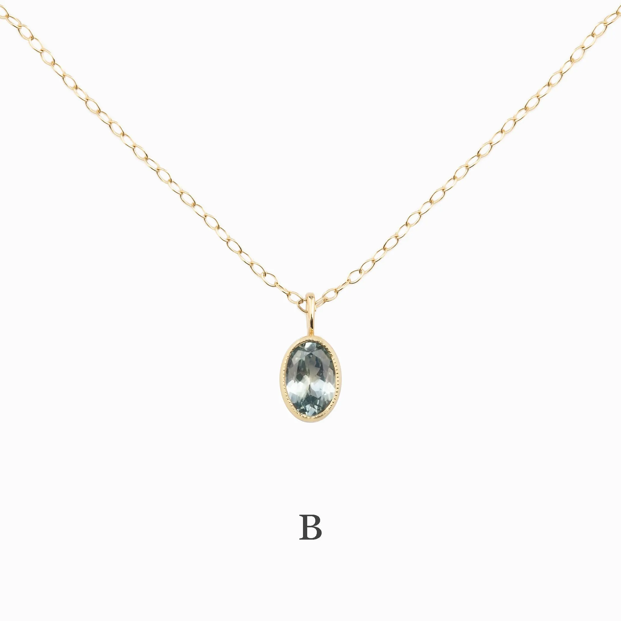 Blue Green Montana Sapphire Bezel Set Charm Necklace (One of a kind)