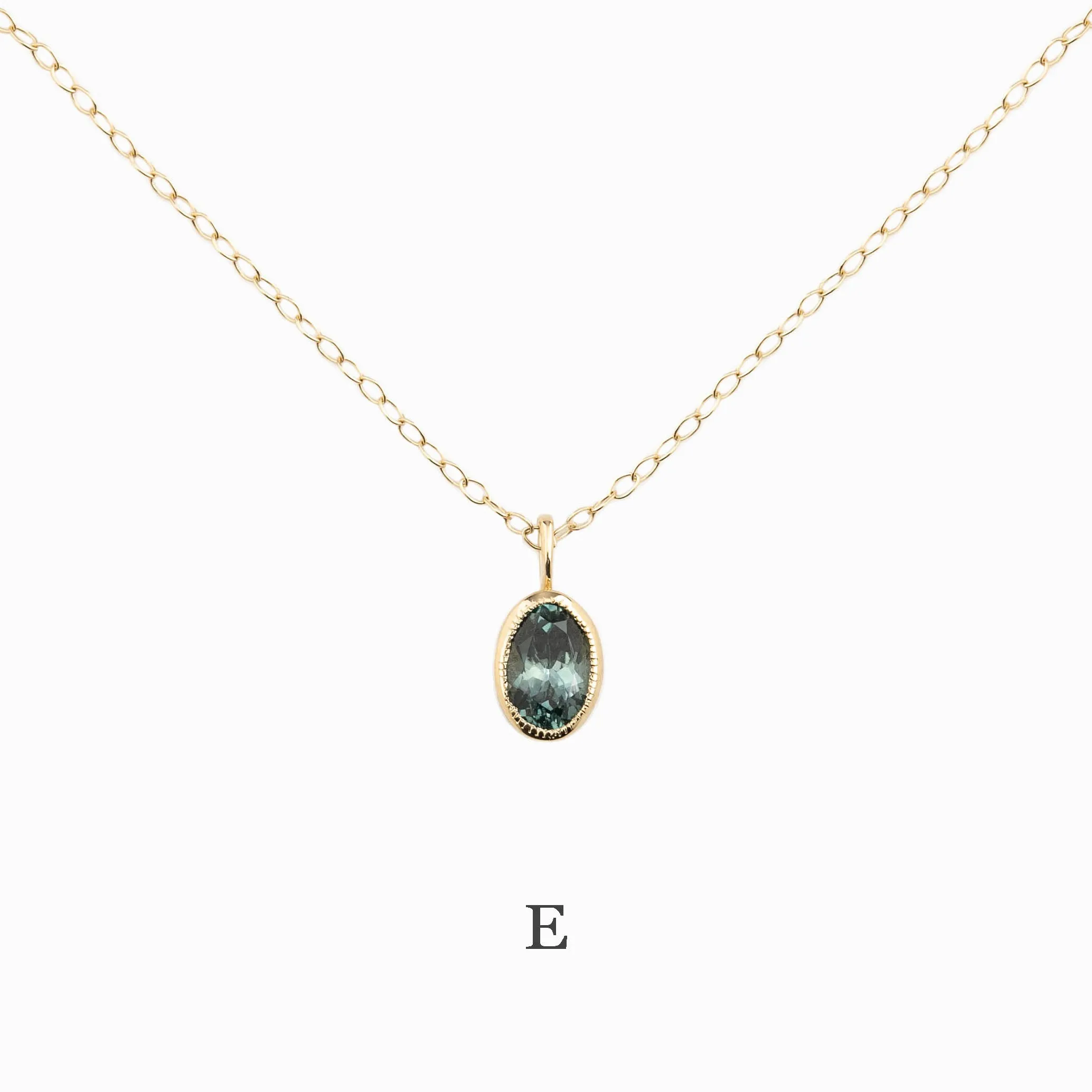 Blue Green Montana Sapphire Bezel Set Charm Necklace (One of a kind)