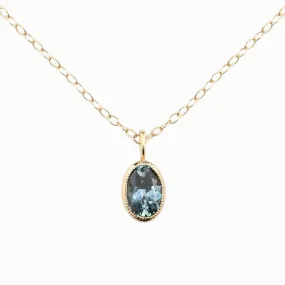 Blue Green Montana Sapphire Bezel Set Charm Necklace (One of a kind)