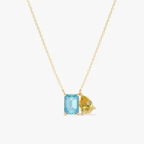 Blue Topaz and Citrine Toi et Moi Necklace, Grace