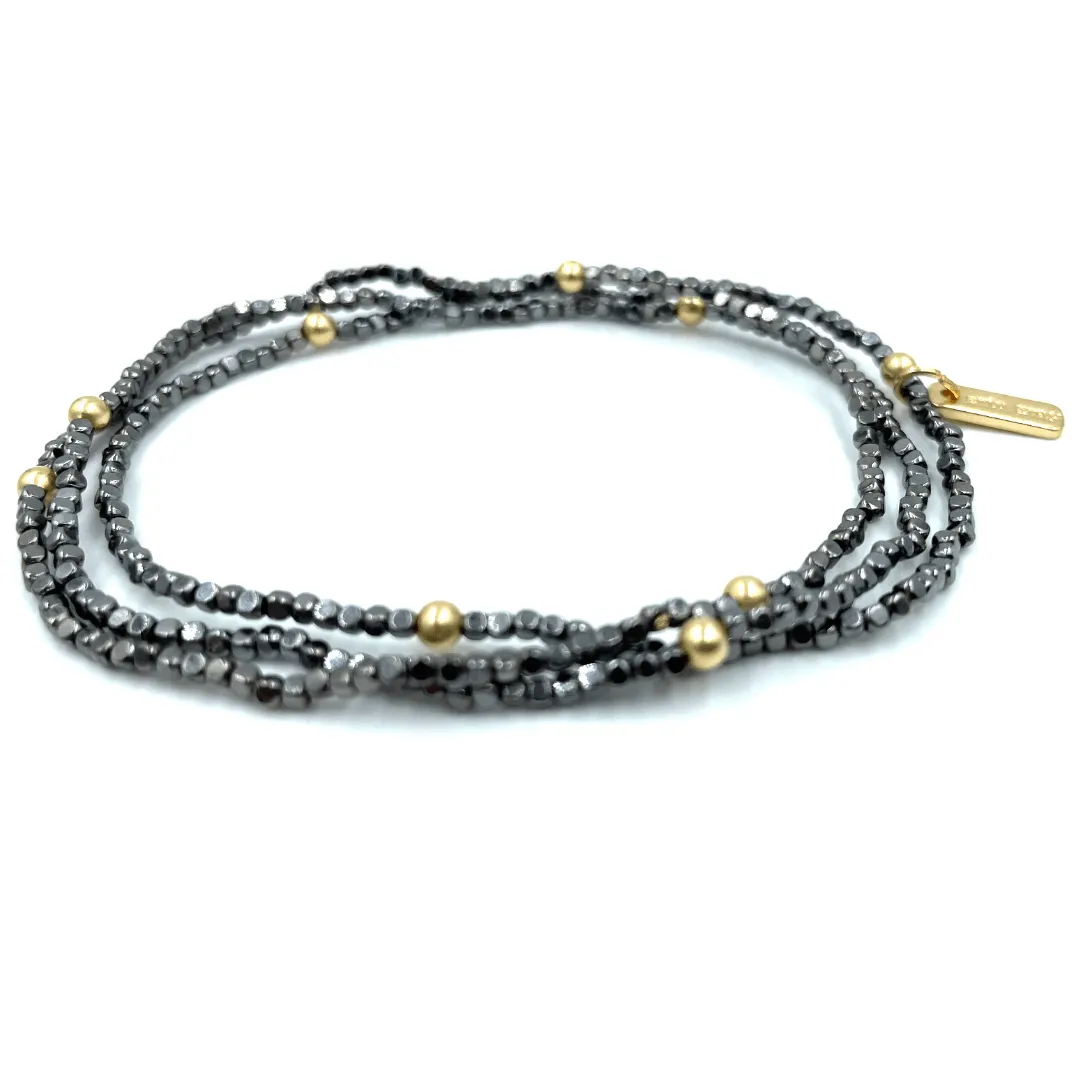 BOHO Bracelet Stack in Black Hematite   Gold Filled