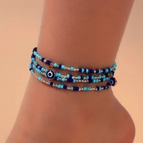 Boho Multilayer Elastic Anklets with Demon Metal Beads