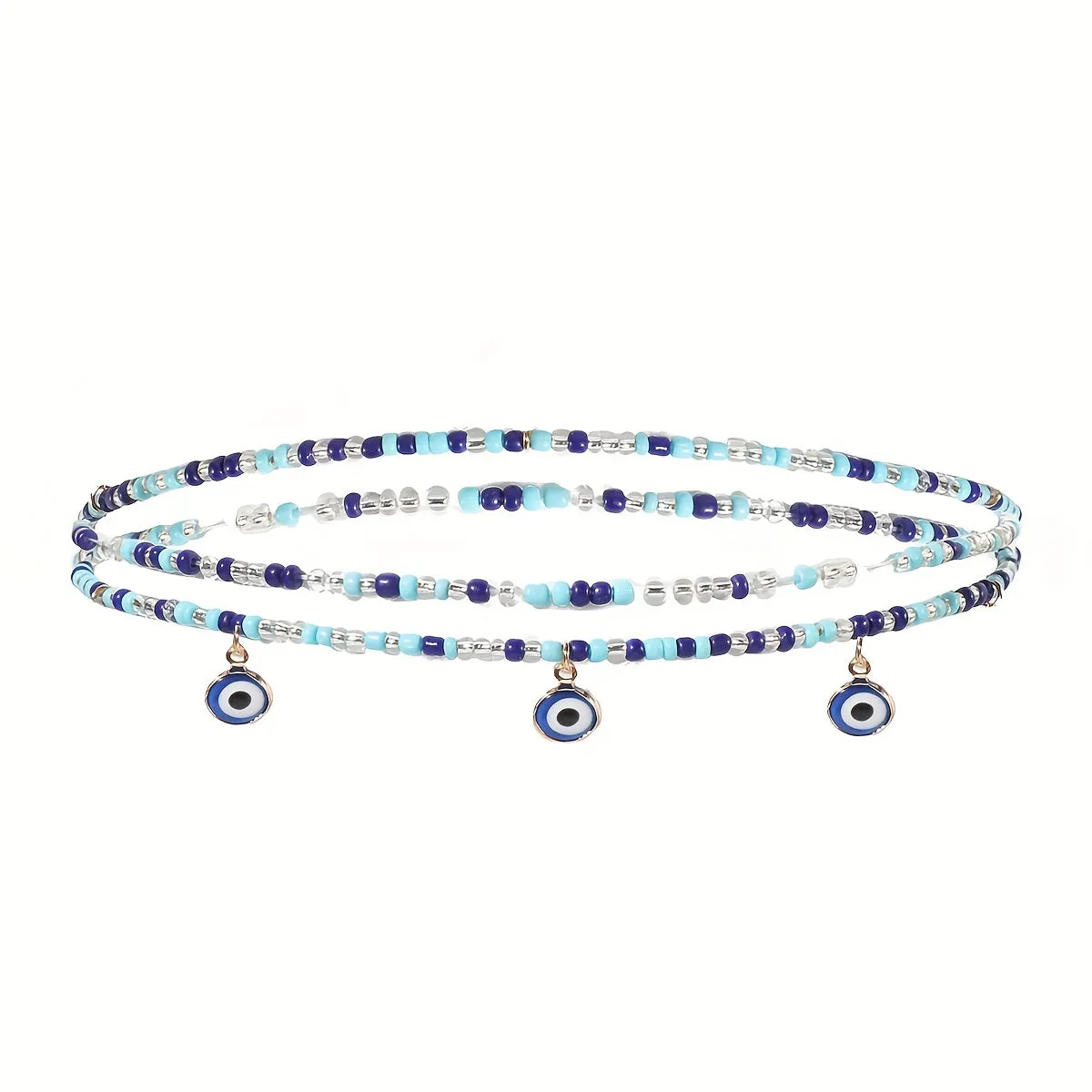 Boho Multilayer Elastic Anklets with Demon Metal Beads