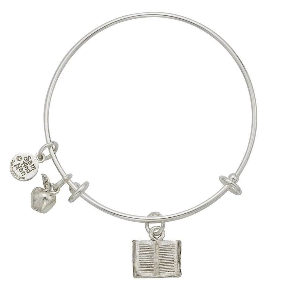 Book Apple Charm Bangle Bracelet