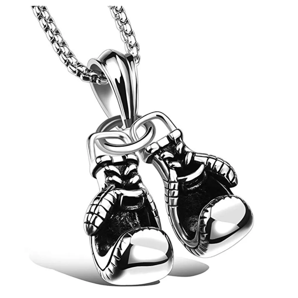 Boxing Gloves Necklace Gold Silver Boxing Gloves Chain Stainless Steel Boxing Jewelry 24in.