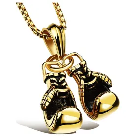 Boxing Gloves Necklace Gold Silver Boxing Gloves Chain Stainless Steel Boxing Jewelry 24in.