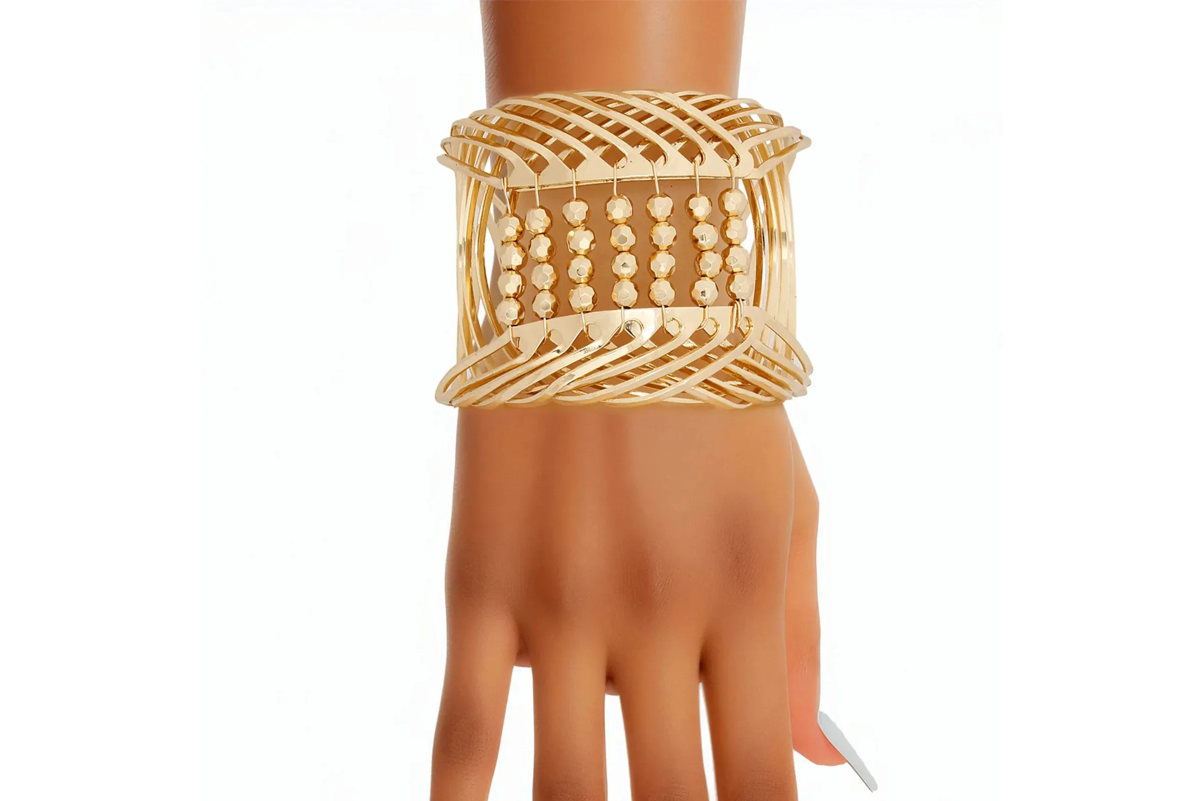 Bracelet Gold Beaded Metal Cuff for Women