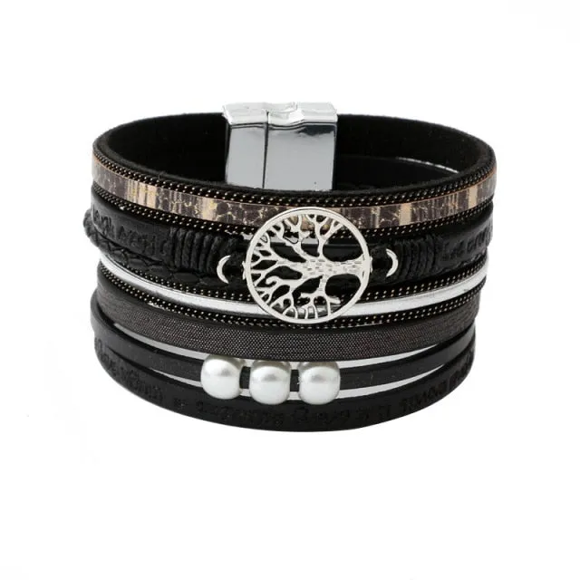 Bracelets MAGNETIC Tree of Life Leather Cuff Womens vintage jewelry gift