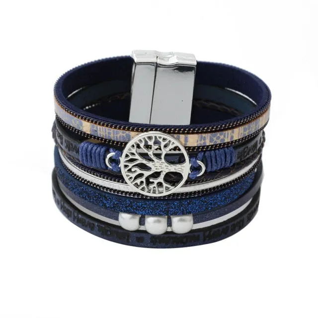 Bracelets MAGNETIC Tree of Life Leather Cuff Womens vintage jewelry gift