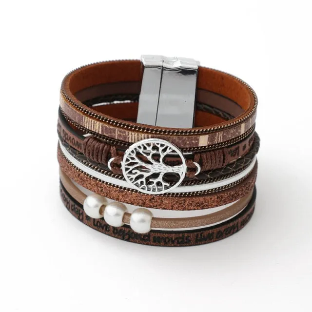 Bracelets MAGNETIC Tree of Life Leather Cuff Womens vintage jewelry gift