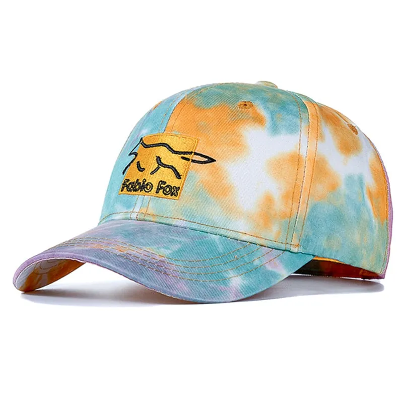 Brand Cotton Hats For Women Fashion Fox Letter Embroidered Tie Dye Baseball Cap Adjustable Outdoor Female Streetwear Hat