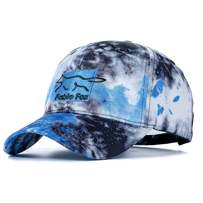 Brand Cotton Hats For Women Fashion Fox Letter Embroidered Tie Dye Baseball Cap Adjustable Outdoor Female Streetwear Hat