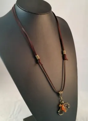 Bronze Raven Necklace Leather Brown Amber Viking LARP