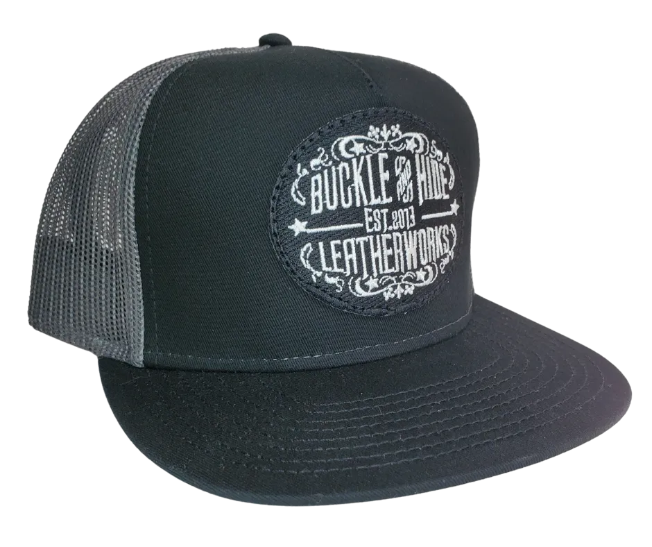 Buckle and Hide Leather Flat Bill Trucker Cap