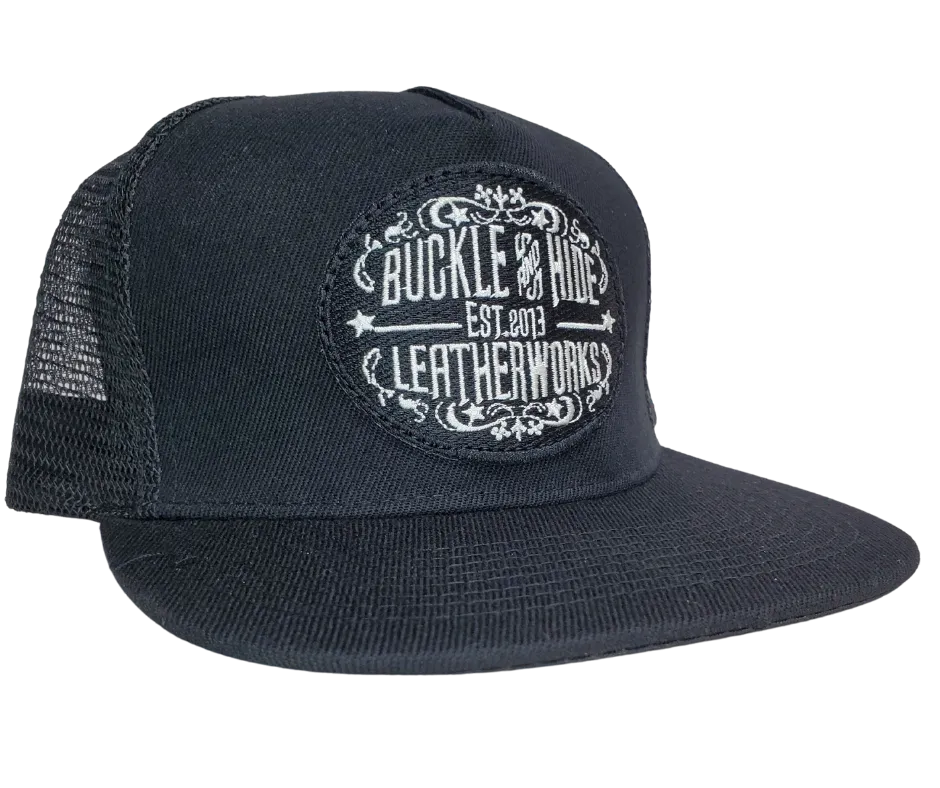 Buckle and Hide Leather Flat Bill Trucker Cap