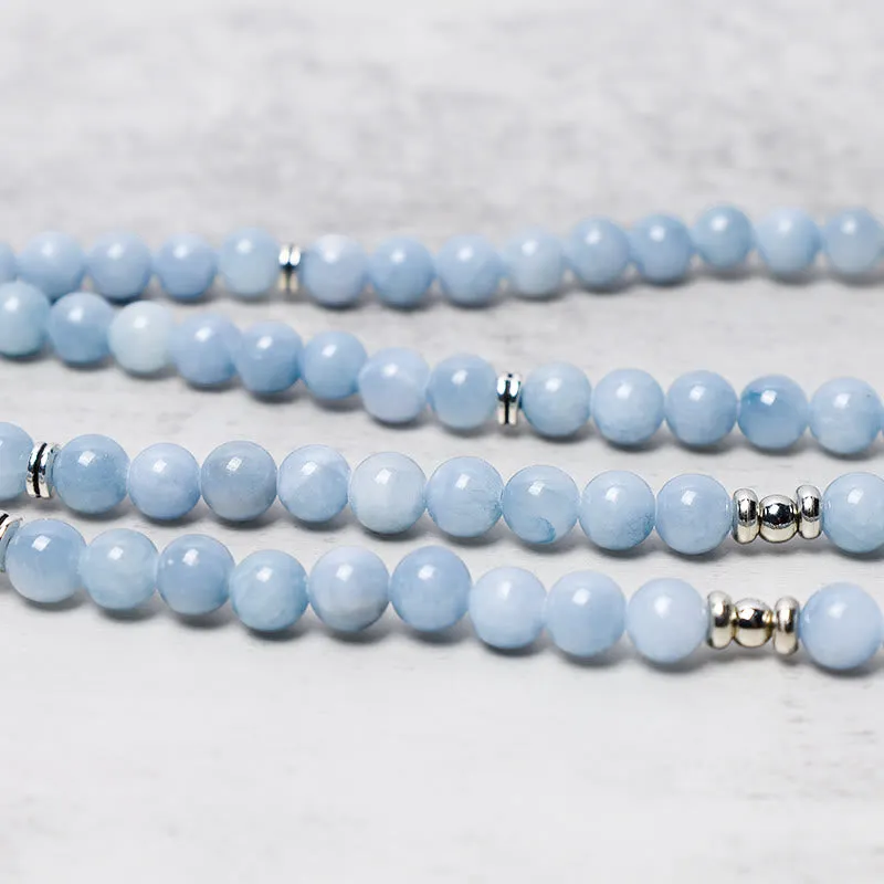 Buddha Stones 108 Mala Beads Aquamarine Healing Bracelet