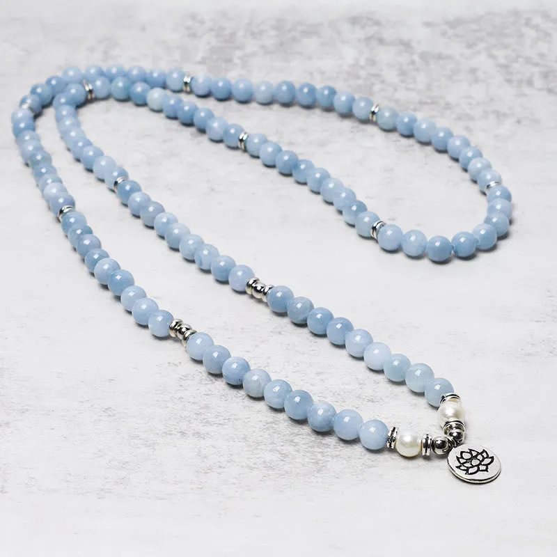 Buddha Stones 108 Mala Beads Aquamarine Healing Bracelet