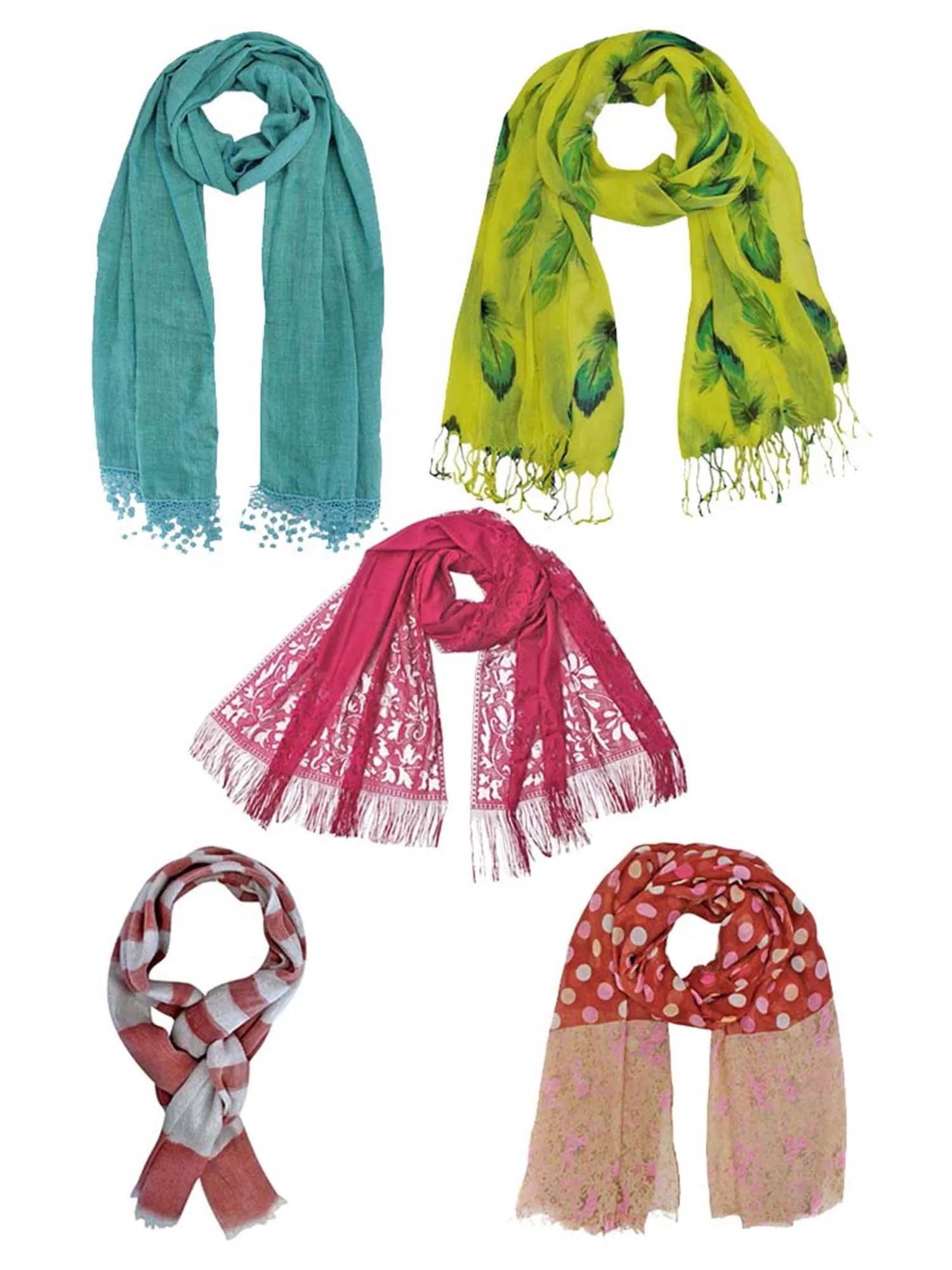 Bundled 5-Pack Set Summery Lightweight Fashion Scarf