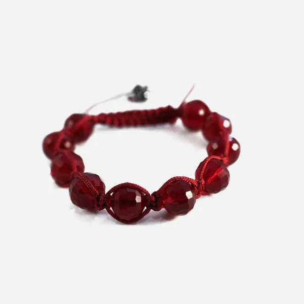 Burgundy Red Crystal Beaded Friendship Macrame Bracelet