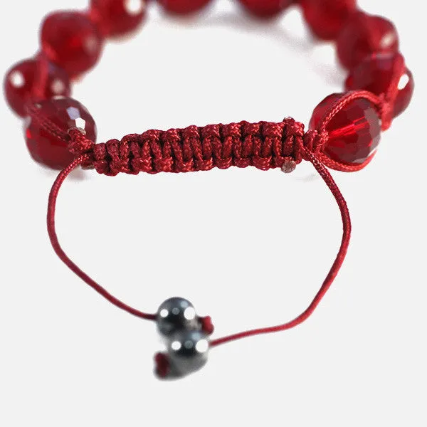 Burgundy Red Crystal Beaded Friendship Macrame Bracelet