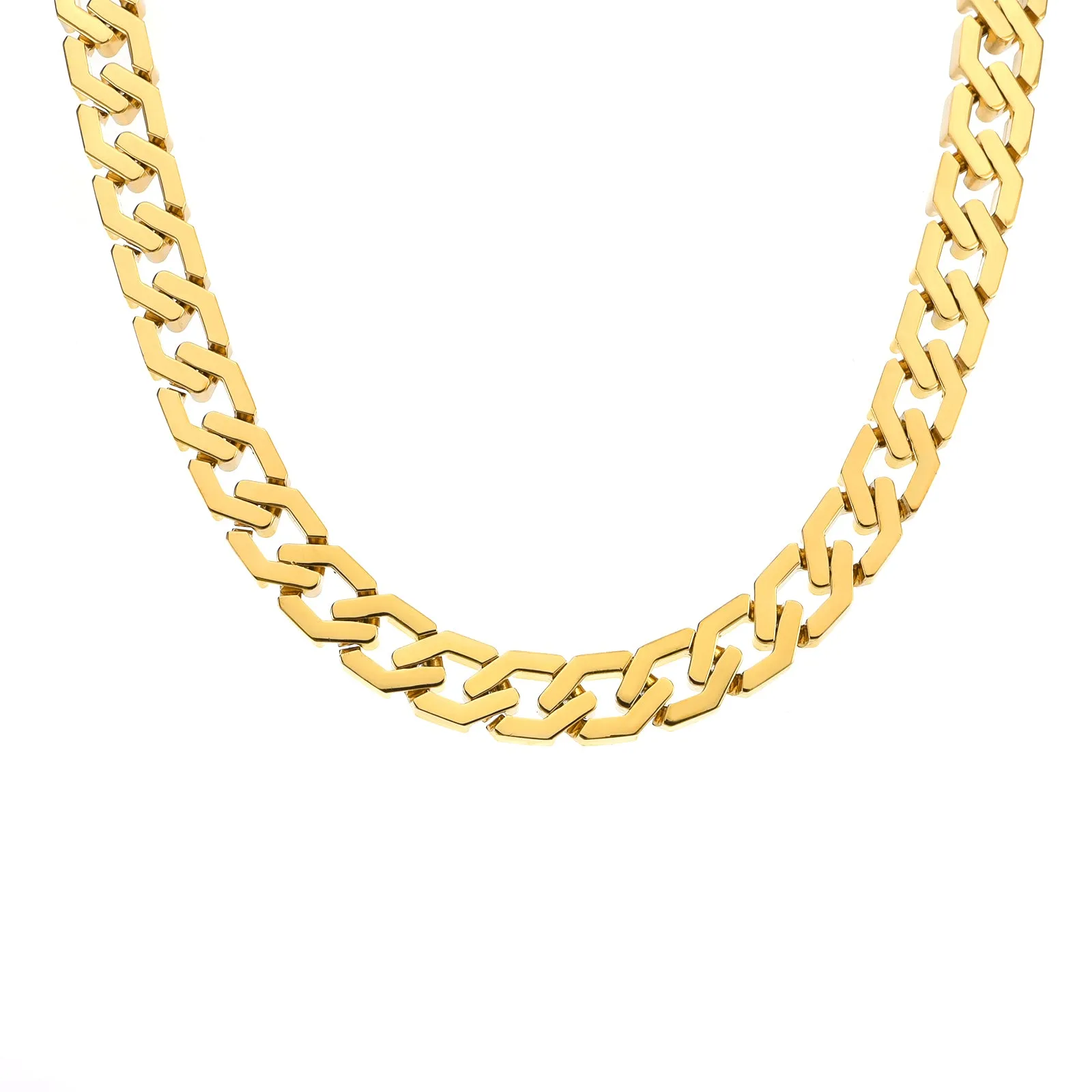 C100G B.Tiff 18K Gold Plated Angular Cuban Link Stainless Steel Chain Necklace