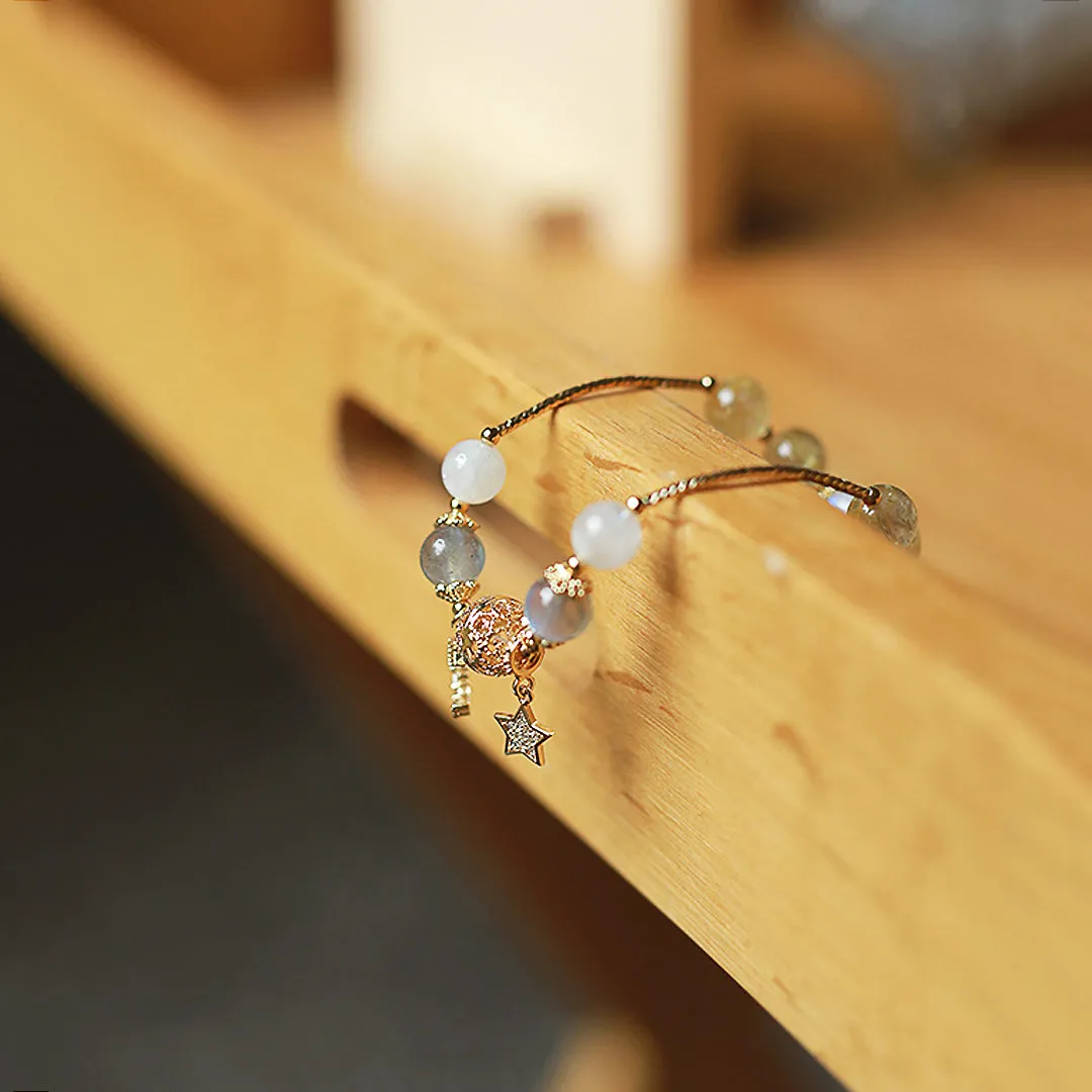 C132 - Blue Moonstone & Golden Hair Crystal Bracelet