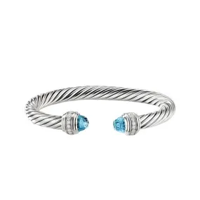 Cable Bracelet with Blue Topaz and Diamonds