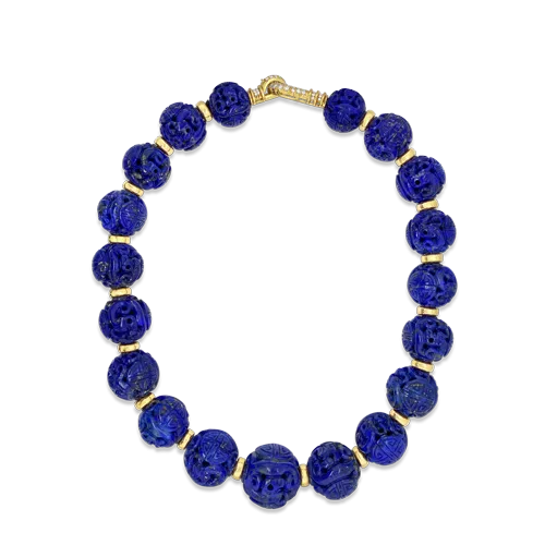 Carved Lapis Bead Necklace