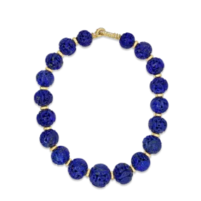 Carved Lapis Bead Necklace