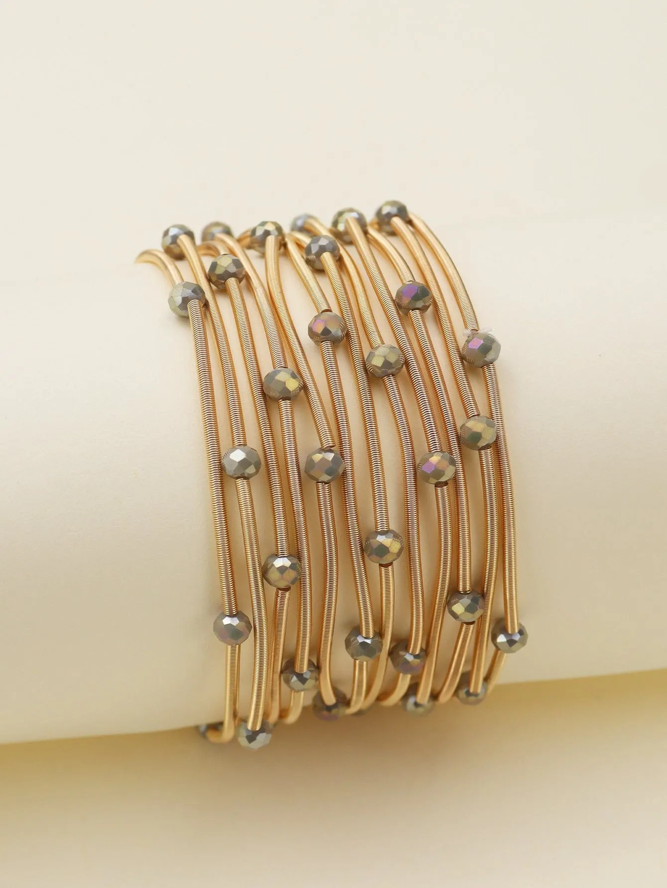 CB2176 Rhinestone Beads and Coil Stretch Bracelet Set