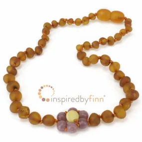 Child Baltic Amber Necklace - Lepidolite Flower