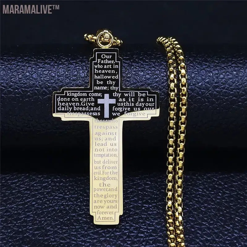 Christian Bible Cross Chain Necklace Stainless Steel Pendant Necklace for Men Religious Prayer Jesus Jewelry corrente masculina