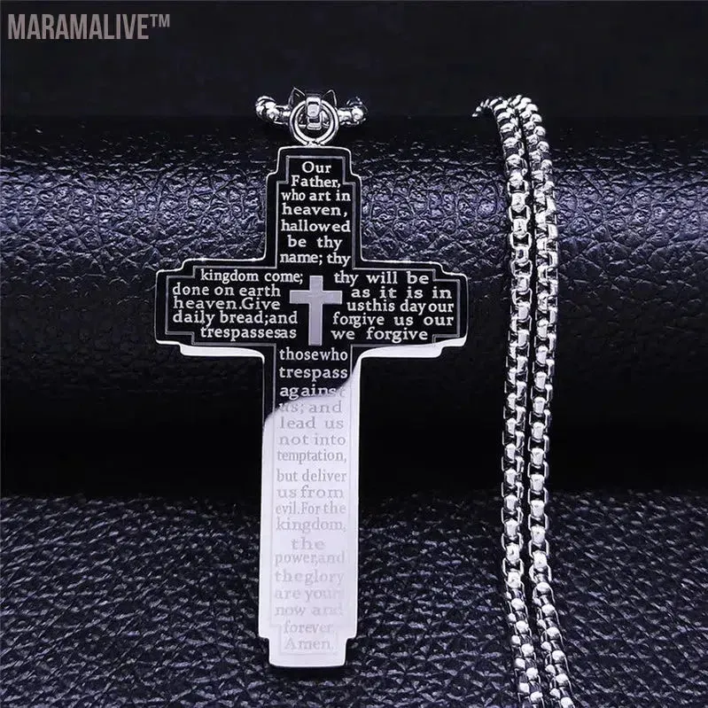 Christian Bible Cross Chain Necklace Stainless Steel Pendant Necklace for Men Religious Prayer Jesus Jewelry corrente masculina