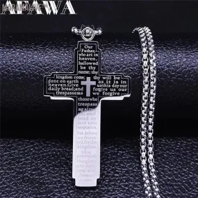 Christian Bible Cross Chain Necklace Stainless Steel Pendant Necklace for Men Religious Prayer Jesus Jewelry corrente masculina