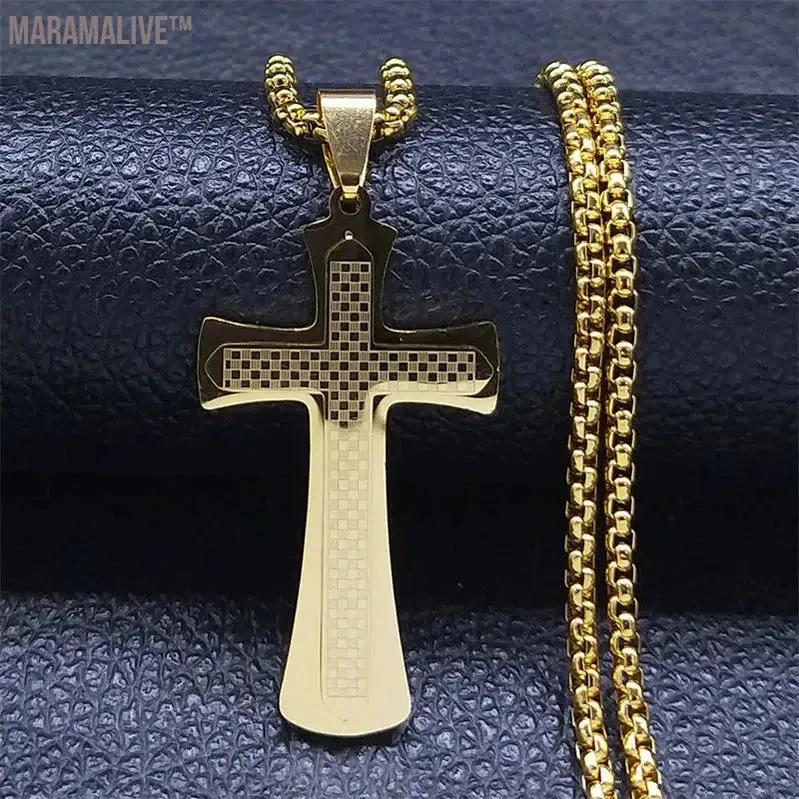 Christian Bible Cross Chain Necklace Stainless Steel Pendant Necklace for Men Religious Prayer Jesus Jewelry corrente masculina