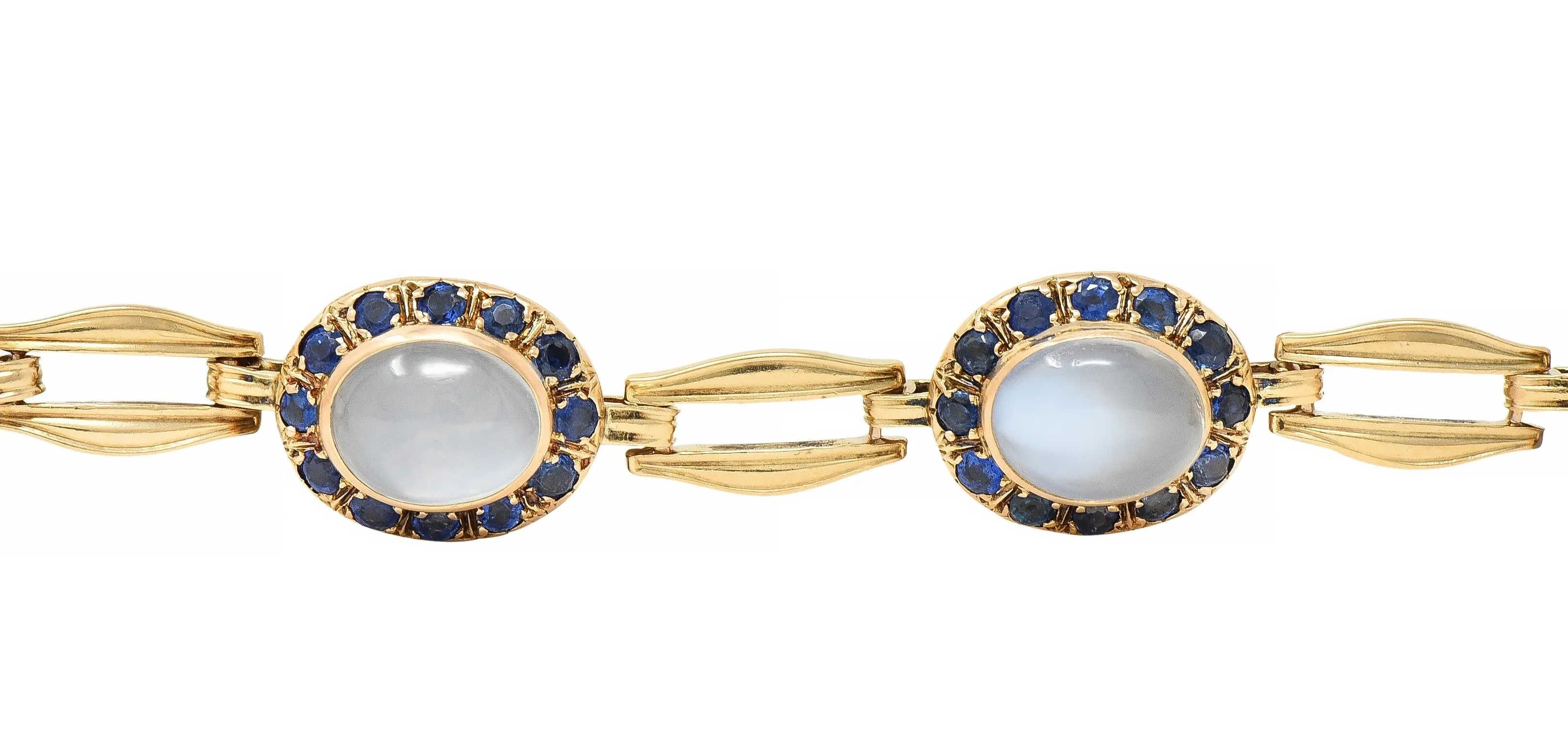 Church & Co. Mid-Century 4.80 CTW Sapphire Moonstone 14 Karat Yellow Gold Vintage Link Bracelet