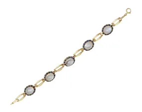 Church & Co. Mid-Century 4.80 CTW Sapphire Moonstone 14 Karat Yellow Gold Vintage Link Bracelet