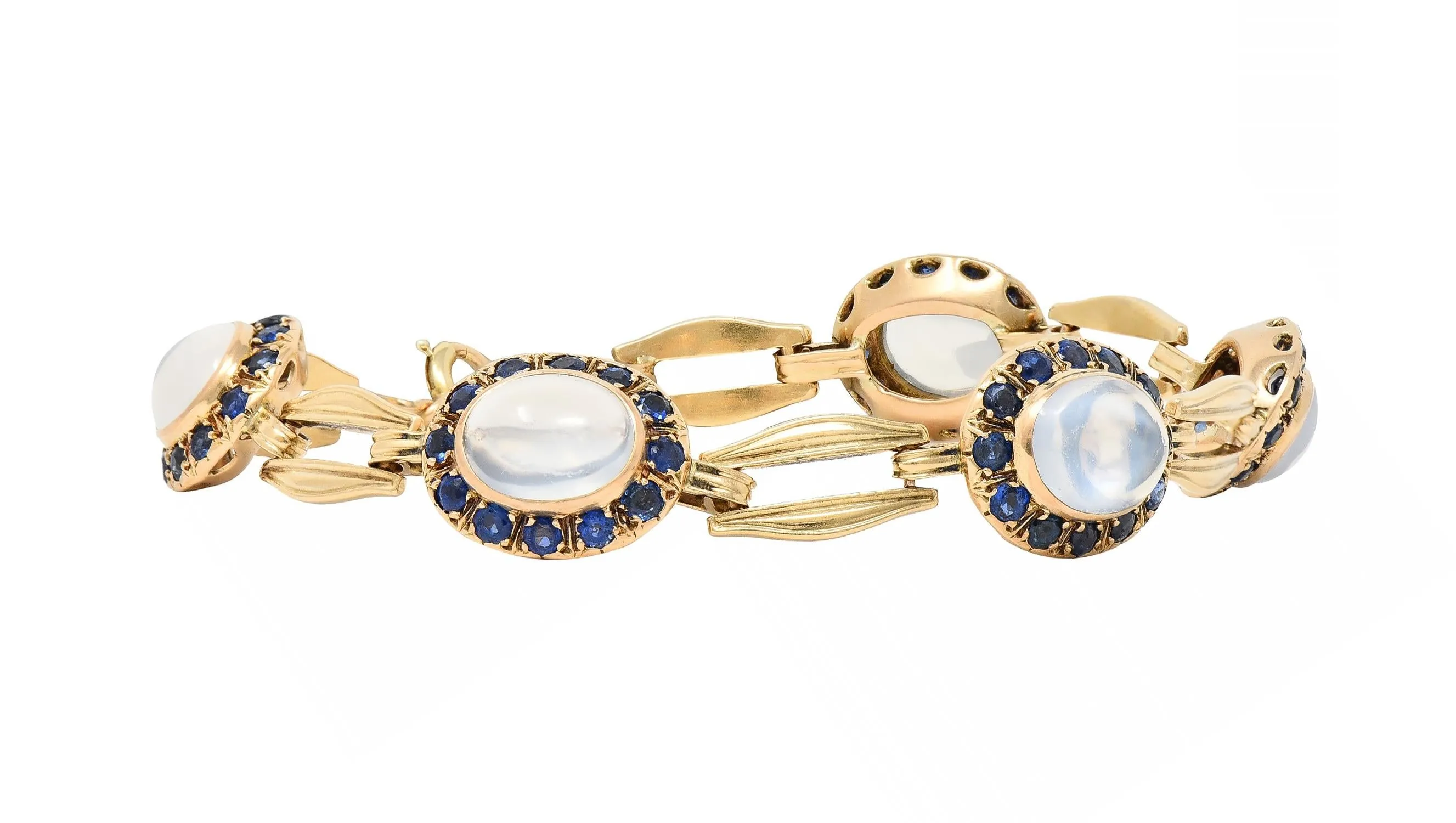 Church & Co. Mid-Century 4.80 CTW Sapphire Moonstone 14 Karat Yellow Gold Vintage Link Bracelet