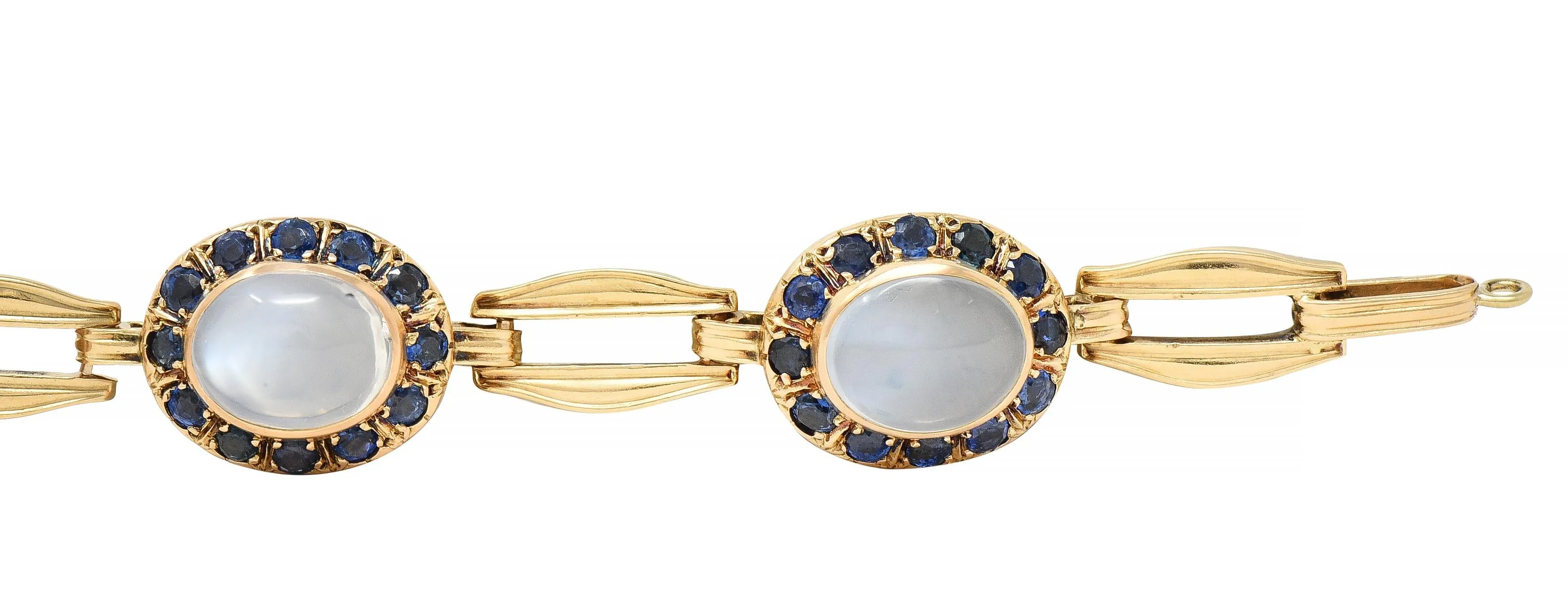 Church & Co. Mid-Century 4.80 CTW Sapphire Moonstone 14 Karat Yellow Gold Vintage Link Bracelet