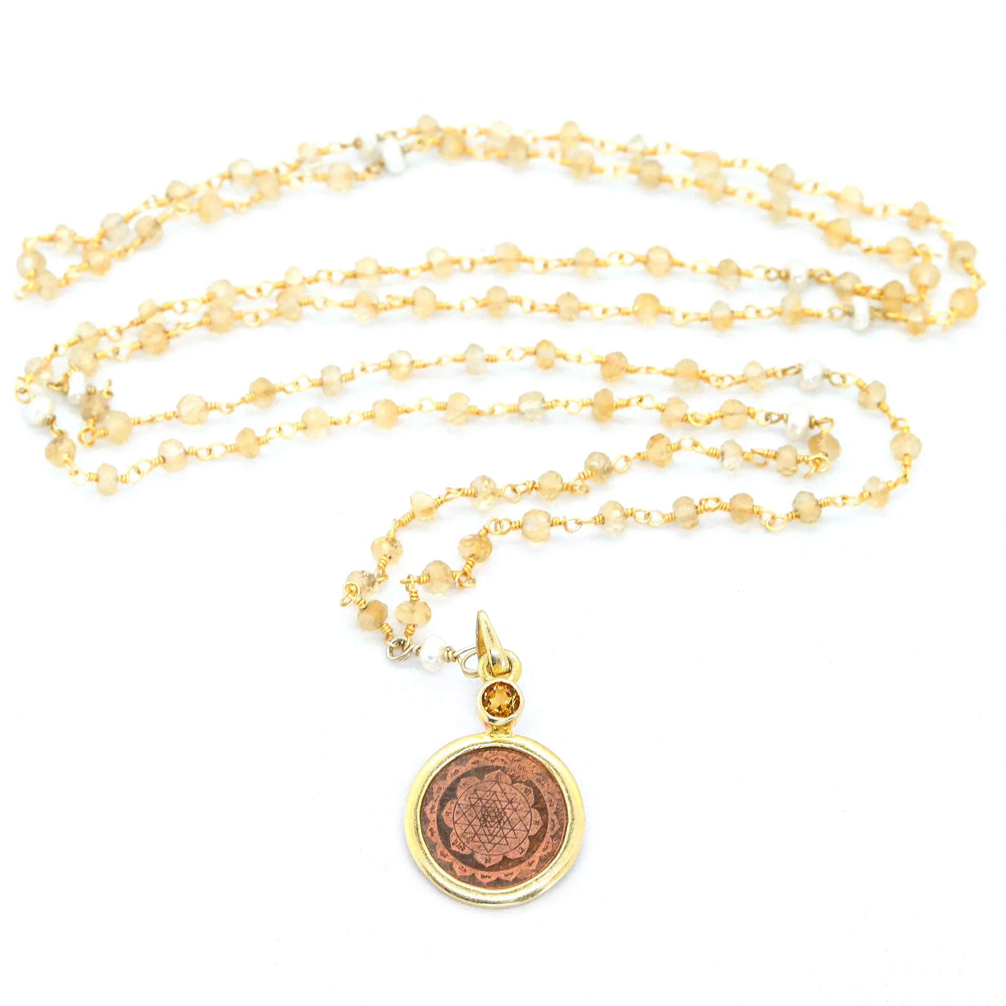 Citrine and Pearl Sri Yantra Necklace