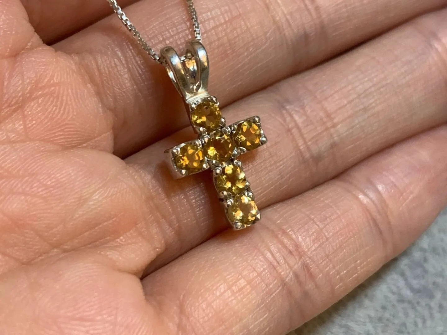 Citrine Cross Pendant - Real Citrine Pendant, Christian Yellow Pendant