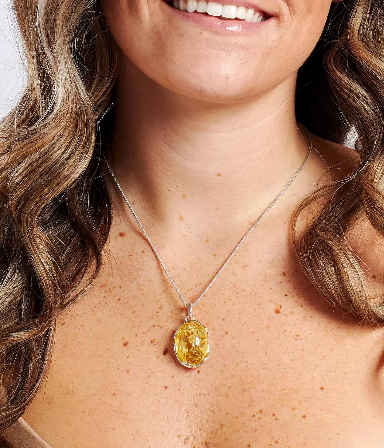 Citrus Tidal Pendant Necklace - Elegant Baltic Amber & Sterling Silver Jewelry