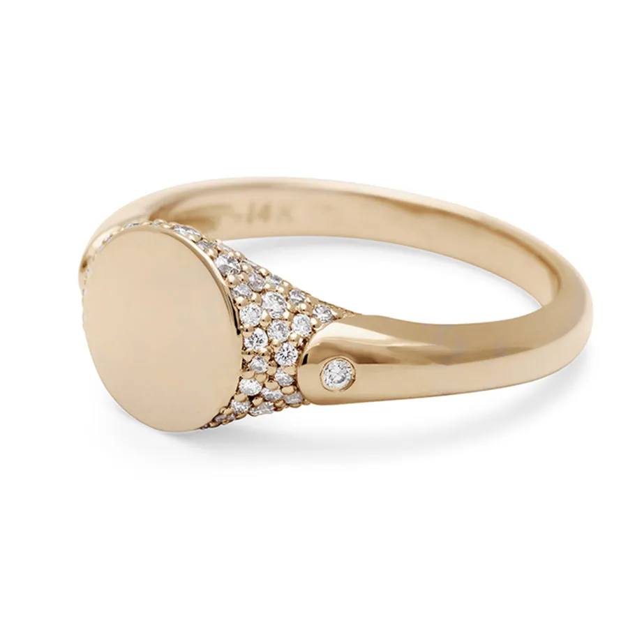 Classic Pave Signet Ring - 14k Yellow Gold & White Diamond