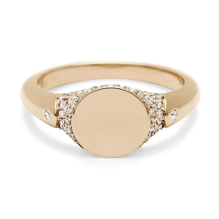 Classic Pave Signet Ring - 14k Yellow Gold & White Diamond