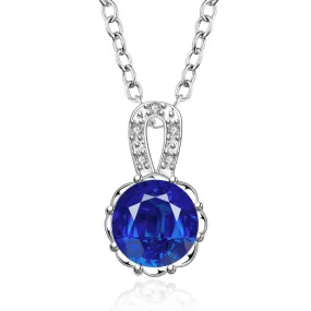 Classic Silver-Plated Necklace with Blue Cubic Zirconia Pendant